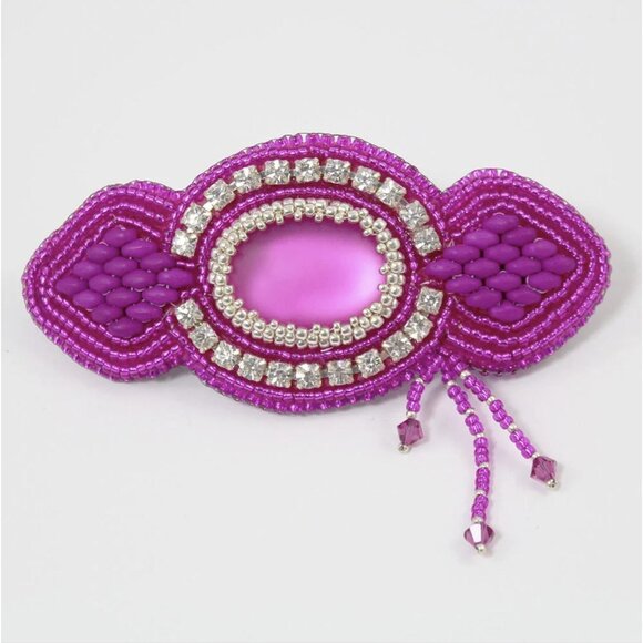 Fuchsia Beaded Hair Barrette, Handcrafted Bead Embroidery with Backing & Accent - Picture 1 of 3